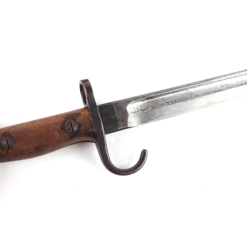 105 - A Loyal Regiment (North Lancashire) 1907 pattern bayonet with hooked quillion, leather scabbard and ... 