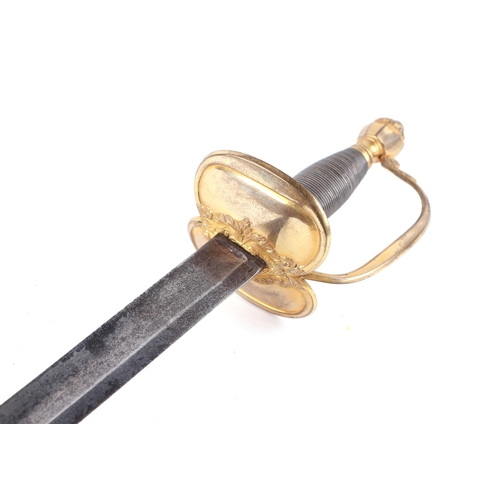 107 - A late 18th century 1796 pattern officer's sword with gilt hilt and 72cms steel double Fullered blad... 