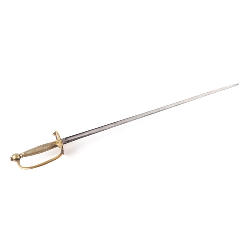 108 - A 19th century French officer's sword with gilt hilt and 83cms long double Fuller steel blade.