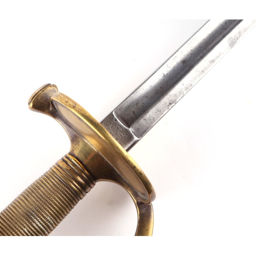108 - A 19th century French officer's sword with gilt hilt and 83cms long double Fuller steel blade.