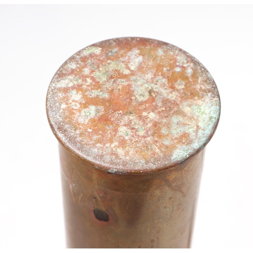 120 - A WW1 Imperial German brass shell case / stick stand. Marked to the base: PATRONENFABRIK KARLSRUHE 1... 