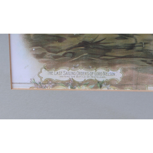 186 - A 19th century coloured lithograph - The Last Sailing Orders of Lord Nelson - 40 by 52cms, framed & ... 