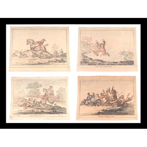 200 - After James Gillray - four 19th century hand coloured etchings - Hounds Throwing Off, Coming in at t... 