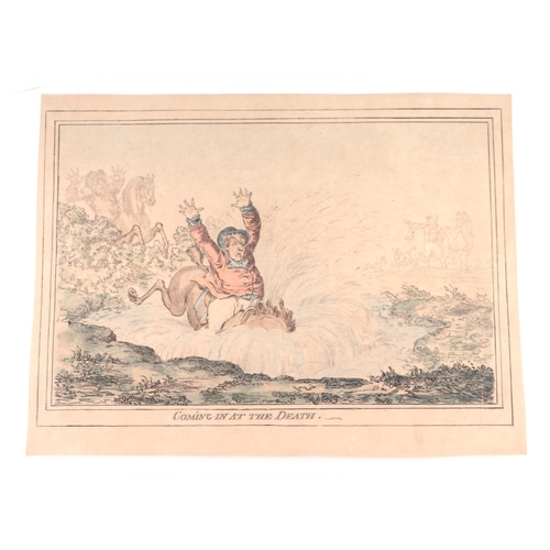 200 - After James Gillray - four 19th century hand coloured etchings - Hounds Throwing Off, Coming in at t... 
