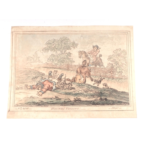 200 - After James Gillray - four 19th century hand coloured etchings - Hounds Throwing Off, Coming in at t... 