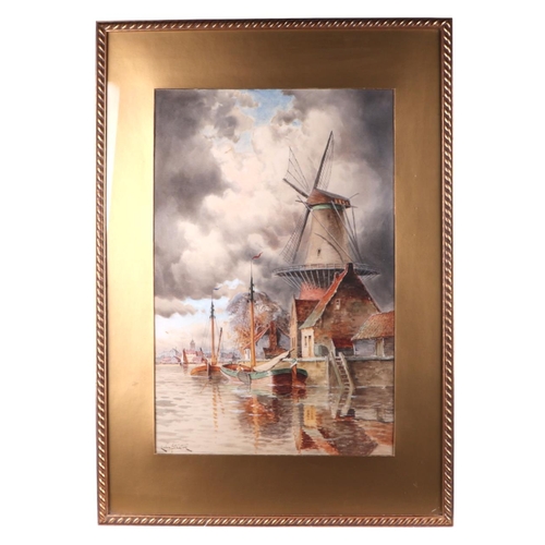 201 - Louis van Staaten (Norris Fowler- Willatt) (1836-1909) - Dutch Harbour Scene, watercolour, signed lo... 