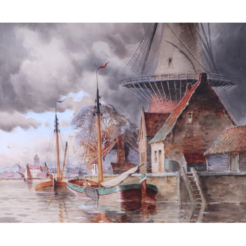 201 - Louis van Staaten (Norris Fowler- Willatt) (1836-1909) - Dutch Harbour Scene, watercolour, signed lo... 
