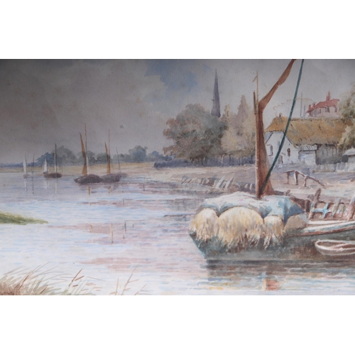 207 - Fanny Mearns (late Victorian school) - Hay Barge on a River - watercolour, signed lower left, 39 by ... 