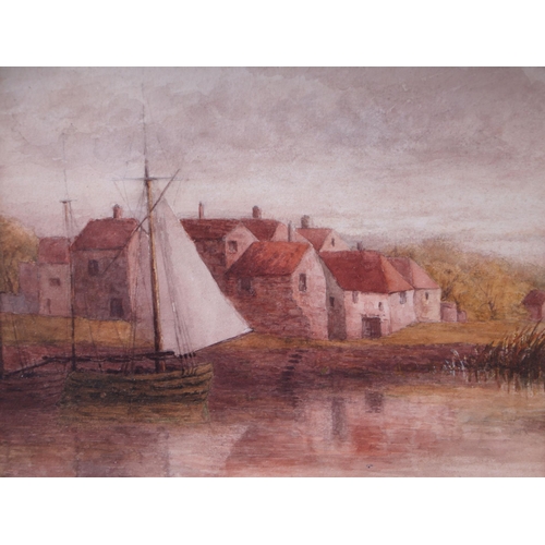 208 - Late 19th century continental school - Dutch Harbour Scene - watercolour, 22 by 28cms, framed & glaz... 