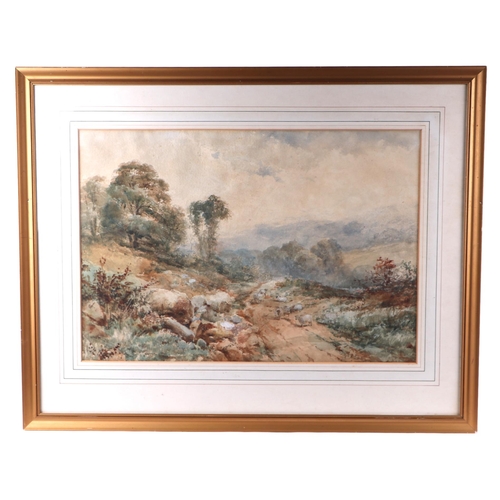 212 - Victorian school - Rural Landscape with Flock of Sheep on a Lane - watercolour heightened with bodyc... 