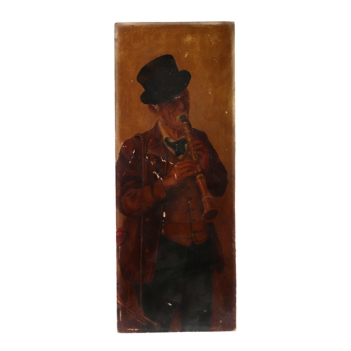 215 - English school - a three quarter length portrait of an old man playing a clarinet in 19th century st... 