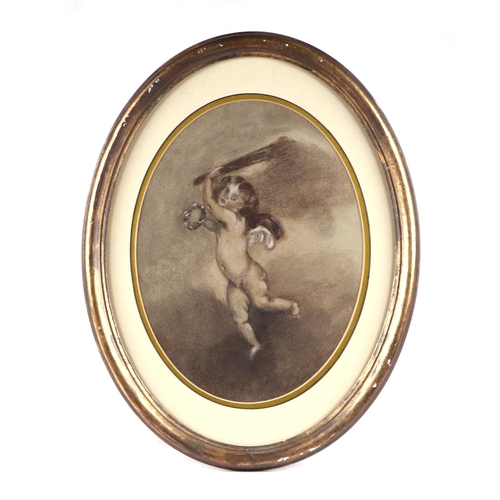 218 - 19th century British school - A Cherub Holding a Wreath - pastel and chalk, 22 by 30cms, framed & gl... 