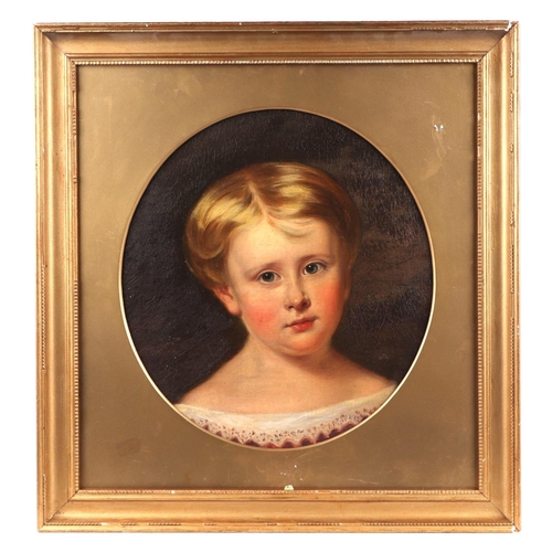 220 - 19th century school - Portrait of a Young Girl - oil on board, framed, 29cms diameter.
