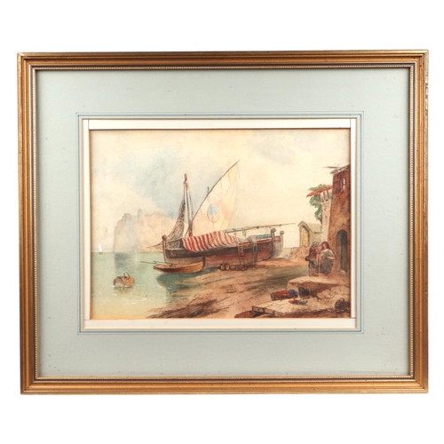 222 - Continental school - fishing Boats in the Harbour - indistinctly signed lower right, watercolour, fr... 