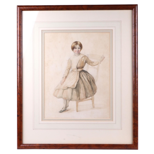 223 - 19th century school - Study of a Young Girl Sitting on a Chair - watercolour, framed & glazed, 25 by... 