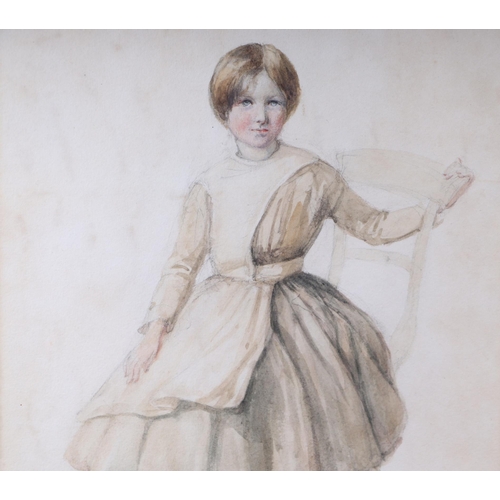 223 - 19th century school - Study of a Young Girl Sitting on a Chair - watercolour, framed & glazed, 25 by... 