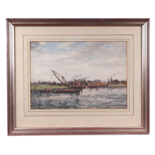 224 - Walter F Scott Hetherington (British 1867-1943) - Industrial River Scene - signed lower right, water... 