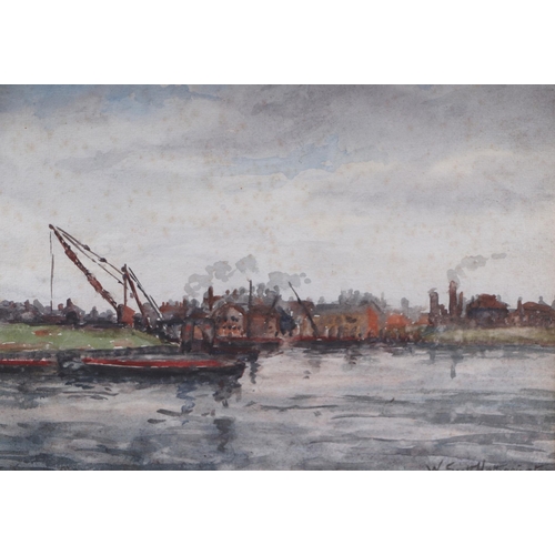 224 - Walter F Scott Hetherington (British 1867-1943) - Industrial River Scene - signed lower right, water... 