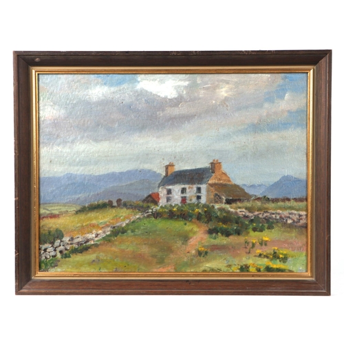 228 - D L Chalk (mid 20th century school) - Highland Cottage - oil on board, framed, 39 by 29cms.