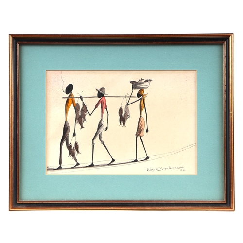 232 - Bon Chandiyanba (20th century South African school) - Figures Carrying Fish - coloured print, signed... 