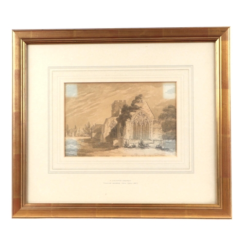233 - Thomas Hearne (1744-1817) - A Country Church - watercolour, Lion & Lamb Gallery label to verso, fram... 
