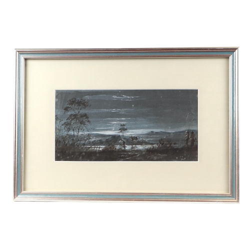 234 - Richard Cobb (modern British) - Moonlit Scene with Cattle Drinking - watercolour, framed & glazed, 2... 