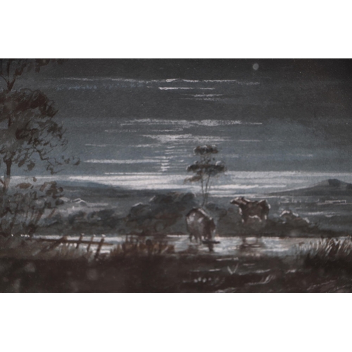 234 - Richard Cobb (modern British) - Moonlit Scene with Cattle Drinking - watercolour, framed & glazed, 2... 