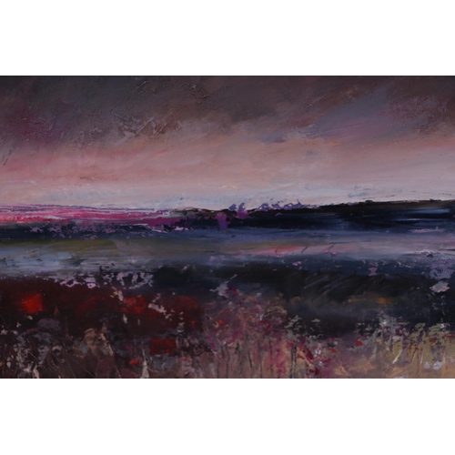 236 - Carol Clark (modern British) - a triptych of Moorland Scenes, oil on paper, each 14 by 10cms, framed... 