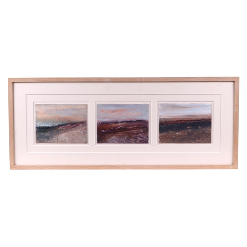 236 - Carol Clark (modern British) - a triptych of Moorland Scenes, oil on paper, each 14 by 10cms, framed... 