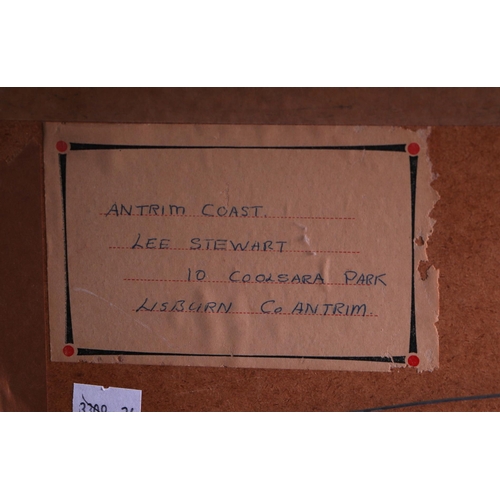 237 - Lee Stewart (Modern Irish) - Antrim Coast - watercolour, signed lower right, label to verso, 40 by 3... 