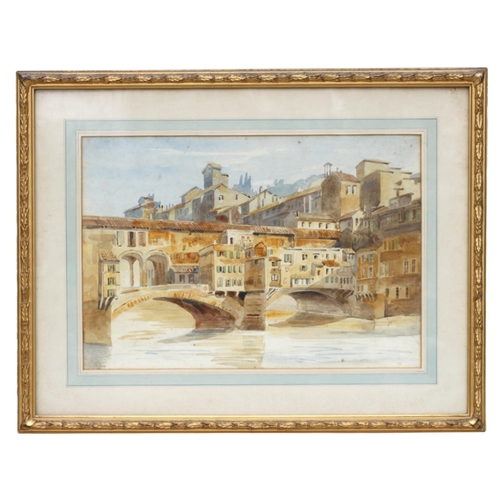 240 - Augustus Hare - Italianate Scene - probably Ponte Vecchio, signed lower left, watercolour, framed & ... 