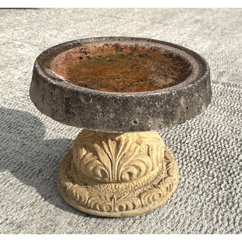 61 - A reconstituted stone bird bath, 38cms diameter.