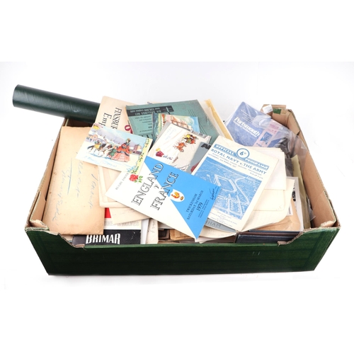 85 - Box of mainly 20th century ephemera including: Shipping, Sport, Banking, Architecture, Masonic, News... 