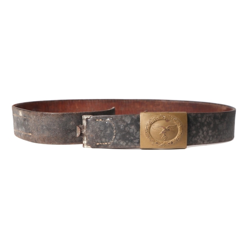 110 - An original WWII German Third Reich Luftwaffe desert uniform leather waist belt and brass buckle, st... 