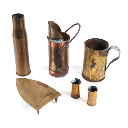 111 - A trench art jug; together with two small trench art vases; and similar items (6)>