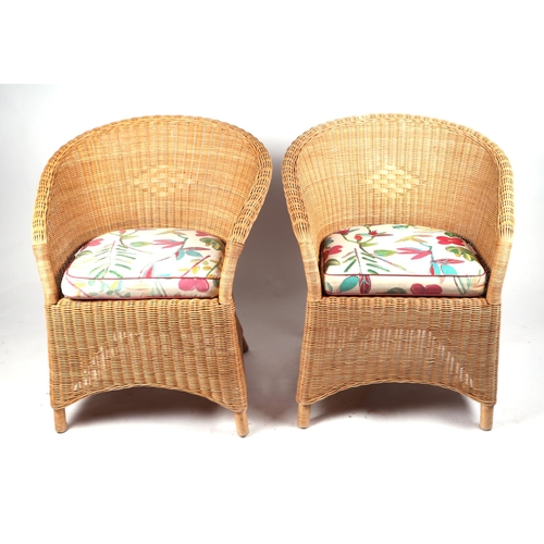 12 - A set of six rattan and bamboo conservatory tub armchairs with Habitat cushions (6).