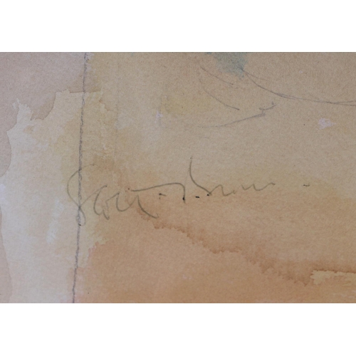 154 - S Brown (?) (20th century school) - Low Water - watercolour, indistinctly signed lower left, remains... 