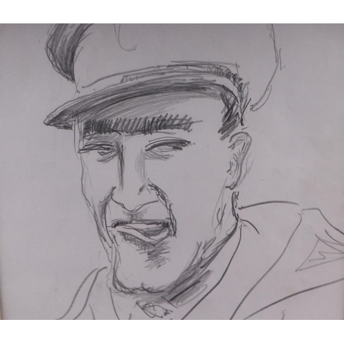 157 - David Stirling (British 1887-1971) - A Head & Shoulder Portrait of a WWII Soldier - pencil sketch, 2... 