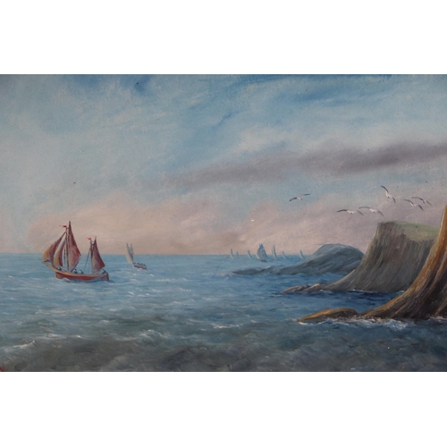 163 - 19th century English school - Coastal Scene with Sailing Boats off a Rocky Shoreline - watercolour h... 