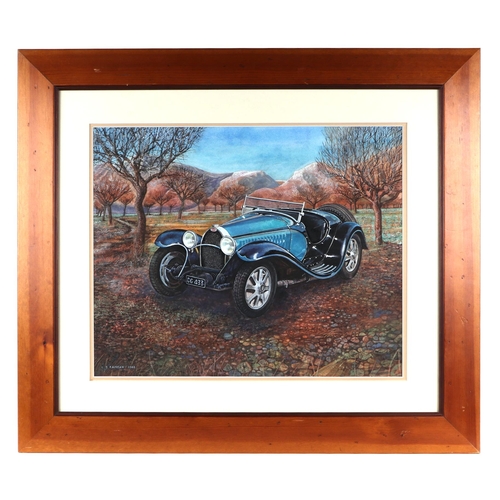 171 - LS Ramsey (modern British) - A study of a Bugatti Type 55, reg no. DG 433, in an orchard setting, wa... 