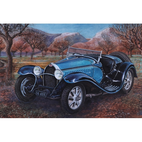 171 - LS Ramsey (modern British) - A study of a Bugatti Type 55, reg no. DG 433, in an orchard setting, wa... 