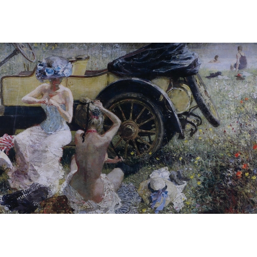 172 - After Dexter Brown - Bathing Party with 1912 Renault - limited edition print 650/670, signed in penc... 