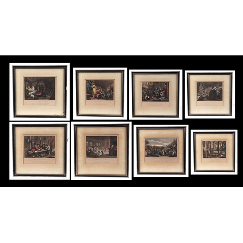 181 - A set of eight Hogarth coloured engravings, each 17 by 15cms, all framed & glazed (8).