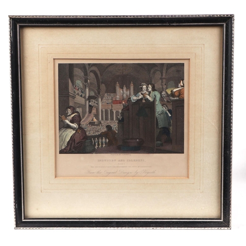 181 - A set of eight Hogarth coloured engravings, each 17 by 15cms, all framed & glazed (8).