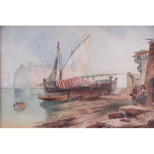 182 - Continental school - fishing Boats in the Harbour - indistinctly signed lower right, watercolour, fr... 