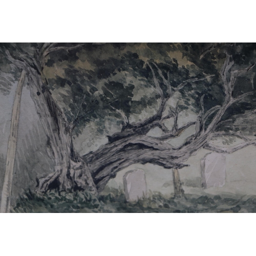 190 - Victorian school - Yew Tree at Buckland Churchyard near Dover - dated 15th September 1875, watercolo... 