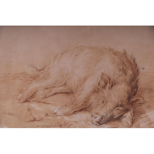 193 - Manner of an Old Master - Study of a Boar - sepia watercolour, framed & glazed, 23 by 17cms.