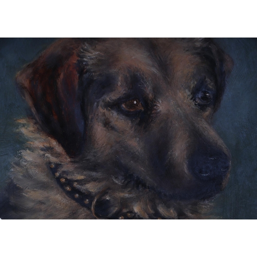 196 - A circular portrait depicting a dog, oil on board, 30cms diameter.