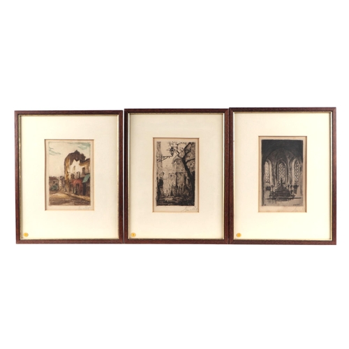 198 - G Millet (early 20th century French) - a group of etchings depicting French scenes, all framed & gla... 