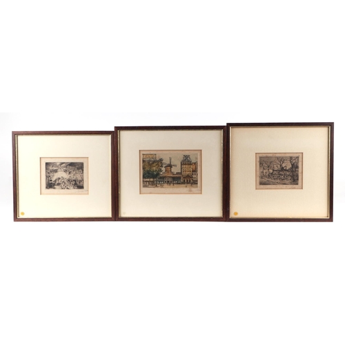 198 - G Millet (early 20th century French) - a group of etchings depicting French scenes, all framed & gla... 